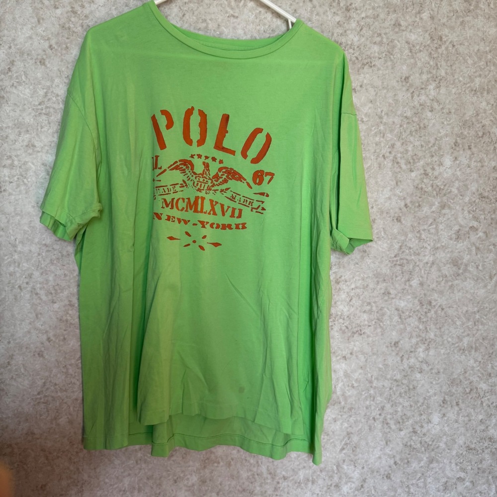 Polo Ralph Lauren Mens XL Lime Green Orange Graphic Eagle T-Shirt MCMLXVII